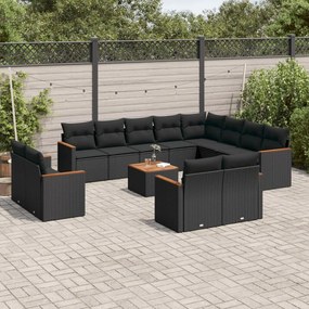 3258919 vidaXL Set mobilier de grădină cu perne, 13 piese, negru, poliratan