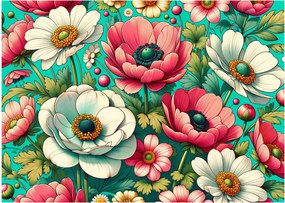 Tablou pe sticlă - Flori pe fundal albastru (70x50 cm)
