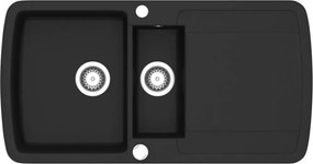 vidaXL Chiuvetă de bucătărie din granit cu două cuve, negru