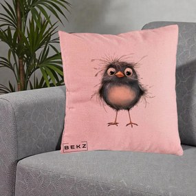 Perna Decorativa Pui Negru Zbarlit cu Pene Fine, 40x40 cm, Roz, Husa Detasabila, Perna Inclusa, BEKZ®