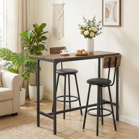 HOMCOM Set Masă de Bar cu 2 Scaune Înalte, Spătar, Suport pentru Picioare, MDF, Metal, 100x40x90,5 cm, Maro Rustic | Aosom Romania