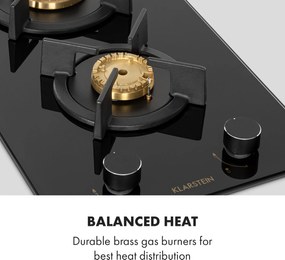 Klarstein Goldflame Domino, plită pe gaz, 2 arzătoare din aramă, ceramică din sticlă