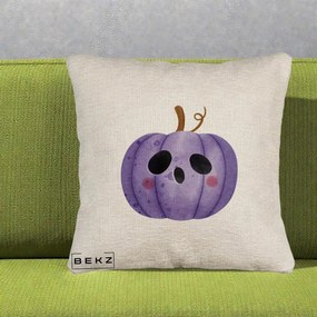 Perna Decorativa Dovleac Halloween Mov Kawaii, 40x40 cm, Bej Canapea, Husa Detasabila, Perna Inclusa, BEKZ®