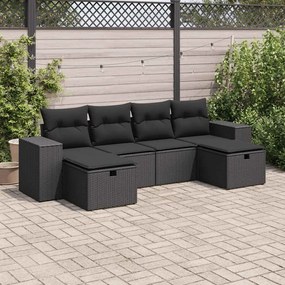 3325721 vidaXL Set mobilier de grădină cu perne, 6 piese, negru, poliratan