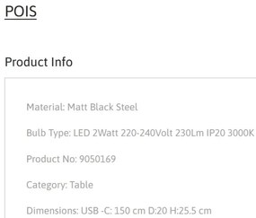 Veioza LED design decorativ POIS negru, NVL-9050169