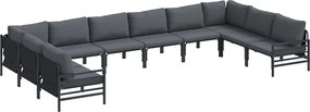 vidaXL Set de canapele pentru grădină cu pernă 10 pcs Negru Oțel