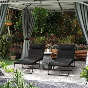 Outsunny Set de 2 șezlonguri pliante pentru grădină cu pernă, spătar reglabil în 5 poziții, buzunar lateral, Negru | Aosom Romania