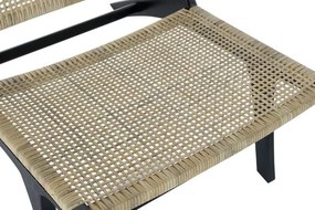 Fotoliu tip de scaun negru , din lemn de tec si rattan , "Boho"