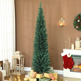 HOMCOM Brad de Crăciun artificial Slim 210 cm cu 401 ramuri, model brad, bază din plastic, verde | Aosom Romania