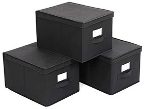 Set 3 cutii depozitare pliabile, Songmics, Negru, 40x30x25 cm