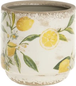Ghiveci din ceramică, pictat manual, crem, H10/D10 cm, Limone