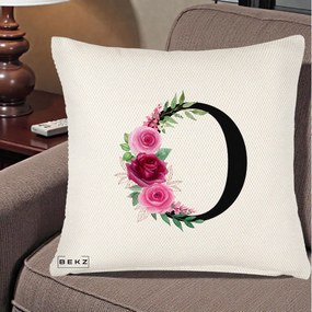 Cadou Personalizat - Perna Personalizata Monograma Florala Litera O, 40x40 cm, Crem Reliefat, Husa Detasabila, Perna Inclusa, BEKZ®