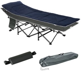 Pat pliabil de camping Outsunny, cu saltea, perna si husa de transport, 188x64.5x53cm, albastru | Aosom Romania