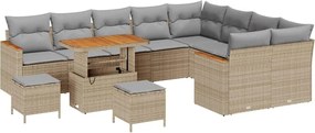 vidaXL Set de canapele pentru grădină cu pernă 12 pcs Bej Poli Rattan