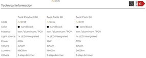 Lustra LED suspendata TWIST 3-STEP DIMM BK