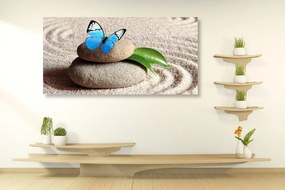 Tablou fluture albastru pe piatră Zen