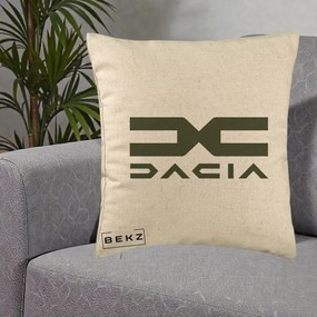 Perna Personalizata cu emblema Dacia, 40x40 cm, Bej, Husa Detasabila, Perna Inclusa, BEKZ®