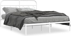 vidaXL Cadru de pat metalic cu tăblie, alb, 140x200 cm