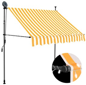 vidaXL Copertină retractabilă manual cu LED, alb &amp; portocaliu, 150 cm