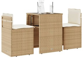 vidaXL Set bistro cu perne, 3 piese, bej, poliratan