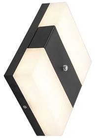 Lampă de perete exterioară neagră IP44 cu LED cu senzor crepuscular - Dualy