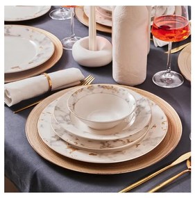 Set de masă 24 piese din porțelan, alb/gri