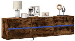 vidaXL Dulap TV de perete cu lumini LED, stejar fumuriu, 180x31x45 cm