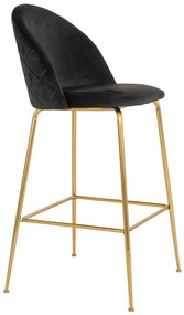 Scaun de bar Lausanne, catifea, negru, picioare cu efect de cupru