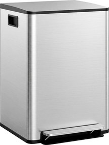 HOMCOM Coș de Gunoi cu 2 Compartimente de 30L, Pedală și Capac Silențios, 47,7x37,5x66,8 cm, Argintiu | Aosom Romania