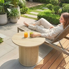 HOMCOM Masă de centru rotundă cu bază pe coloană cu șipci pentru living dormitor Ø60x40 cm natural | Aosom Romania