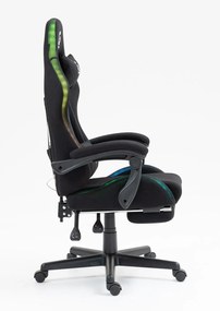 RESIGILAT- Scaun gaming cu masaj în perna lombară, sistem iluminare bandă LED RGB, suport picioare, material textil, Negru