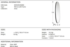 Oglinda decorativa ovala 136x36cm, Aries black