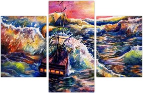 Tablou - Navă pe valurile oceanului, aquarelă (90x60 cm)