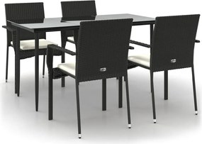 vidaXL Set mobilier de grădină cu perne, 5 piese, negru, poliratan