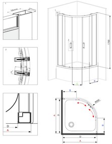 Cabina dus semirotunda 90x90 cm, sticla grafit cu 2 usi culisante, Deante Funkia 900x900 mm