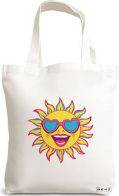 Sacosa de Panza pentru Cumparaturi, Geanta Tote, model Sun faces 20 38 x 34.5 cm, Alba, BEKZ®