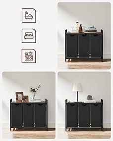 Coș de rufe cu poliță BERGEN, 3x38l, negru/maro SongmicsHome