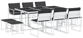 3295114 vidaXL Set mobilier de grădină, 11 piese, cu perne, alb, textilenă