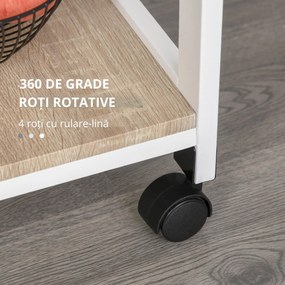 HOMCOM Carucior Bucatarie 4 Roti Sertar Cos Sarmă Tavite Detasabile Etajera Lemn Pin 37x37x82cm Alb | Aosom Romania