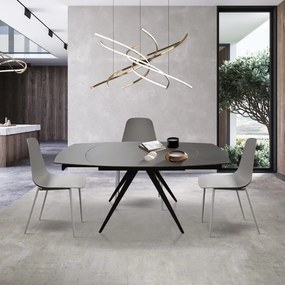 Masă Daisy Rotativă extensibilă, Sticlă ceramică-picior metalic - GRI ANTRACIT - 120 CM / 90 CM H 77 CM