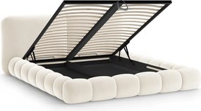 Pat matrimonial fildeș tapițat cu spațiu de depozitare cu somieră 160x200 cm Solange – Micadoni