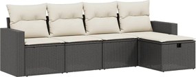 vidaXL Set mobilier de grădină cu perne, 5 piese, negru, poliratan