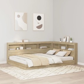 vidaXL Pat cu rafturi Stejar Sonoma 140 x 200 cm din lemn prelucrat