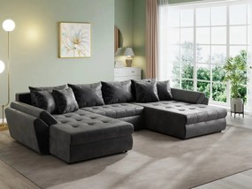 Colțar extensibil dumonde cu ladă de depozitare si sezut confortabil din spuma high-density, Loana U Madagaskar Black 355x185 cm