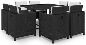 vidaXL Set mobilier de exterior cu perne, 9 piese, negru, poliratan