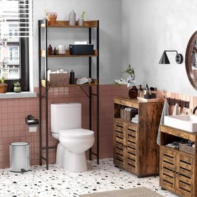Raft De Depozitare Pentru Baie Cu 3 Niveluri, Maro Rustic Si Negru, 63 Cm