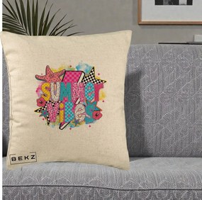 Perna Decorativa Summer Vibes Colorata, 40x40 cm, Bej, Husa Detasabila, Perna Inclusa, BEKZ®