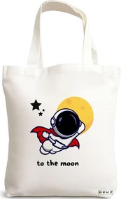 Sacosa de Panza pentru Cumparaturi, Geanta Tote, model To the moon, 38x34.5 cm, Alba, BEKZ®