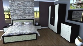 Dormitor Torino cu pat cu somiera metalica rabatabila pentru saltea 140x200 cm, Wenge / Brad