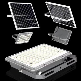 Proiector LED cu Panou Solar și Telecomandă, Rezistent la Apă IP65, 100W, Gri